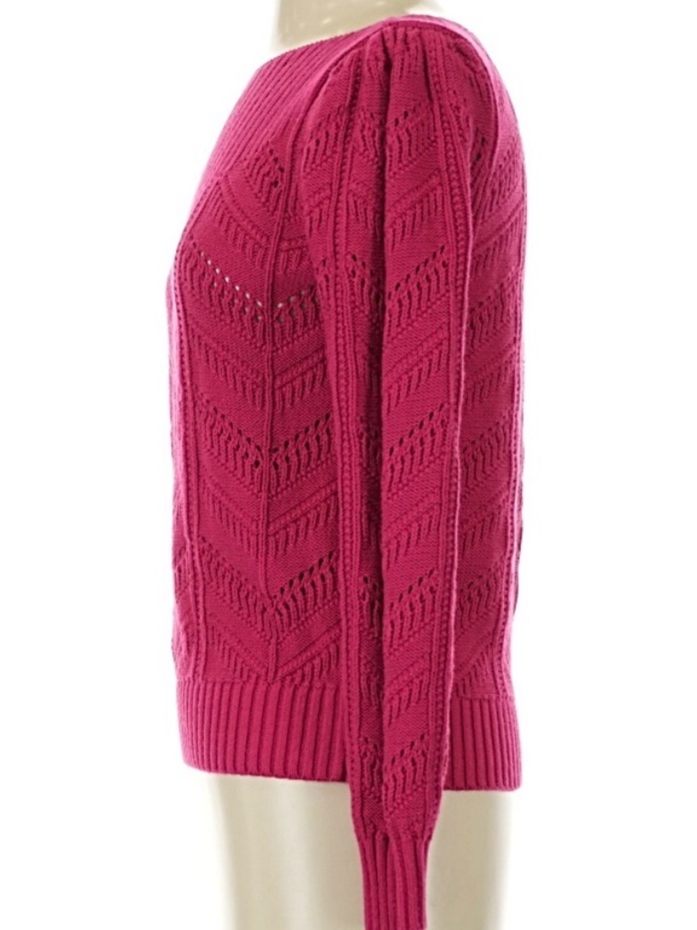 Loft Fashion Openwork Crewneck Sweater - Raspberry - Picture 2 of 2